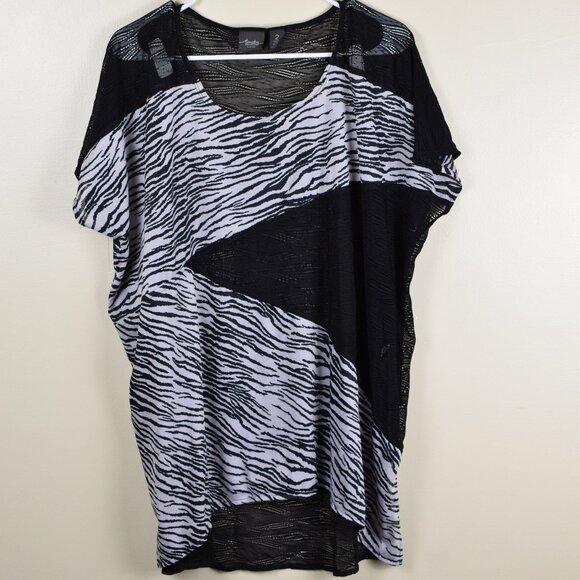 Chico's Animal Print Asymmetrical Tunic Sheer Top Zebra Pool Cover Up Classic 12 - Picture 3 of 10